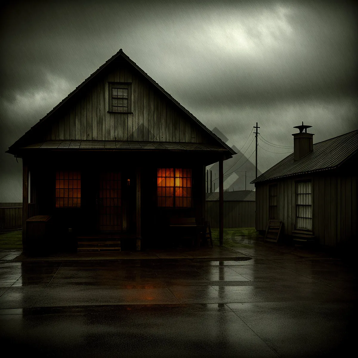 Picture of Rustic Wooden Boathouse with Skyline