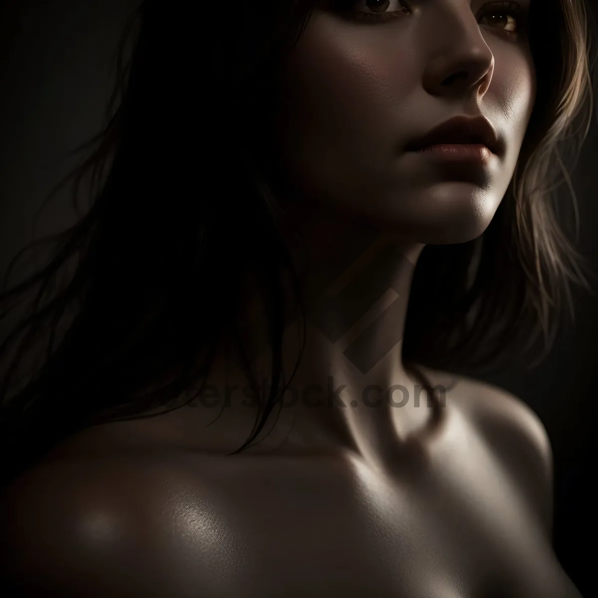 Picture of Attractive brunette model with dark makeup posing sensually.