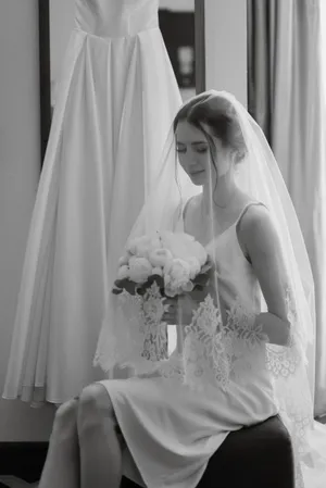 Happy bride and groom after wedding ceremony.