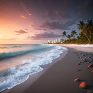 Serene Beach Sunset Over the Horizon