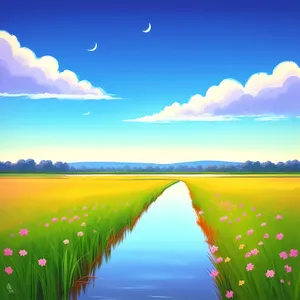 Vibrant Summer Sunset Over Rural Meadow