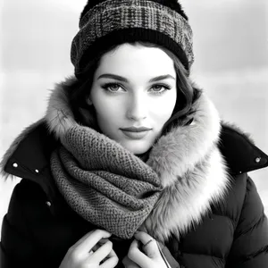 Stylish winter fashion portrait of a happy brunette lady