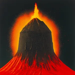 Fiery Mountain Glow: Volcanic Explosion Illuminates Night Sky