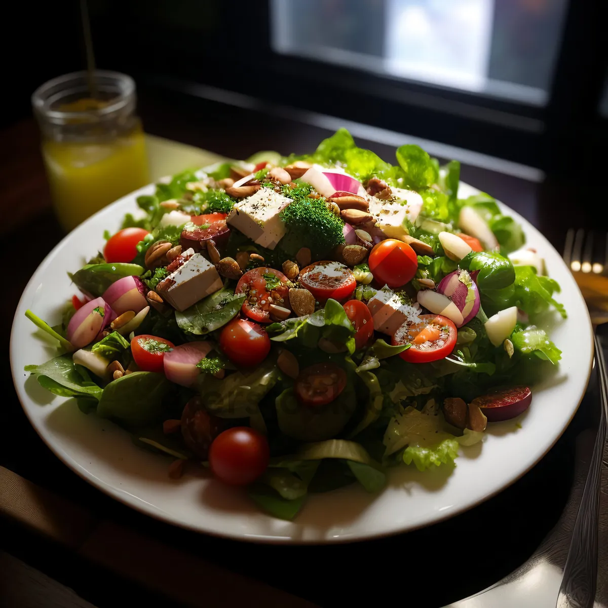 Picture of Healthy vegetable salad with fresh produce and homemade dressing