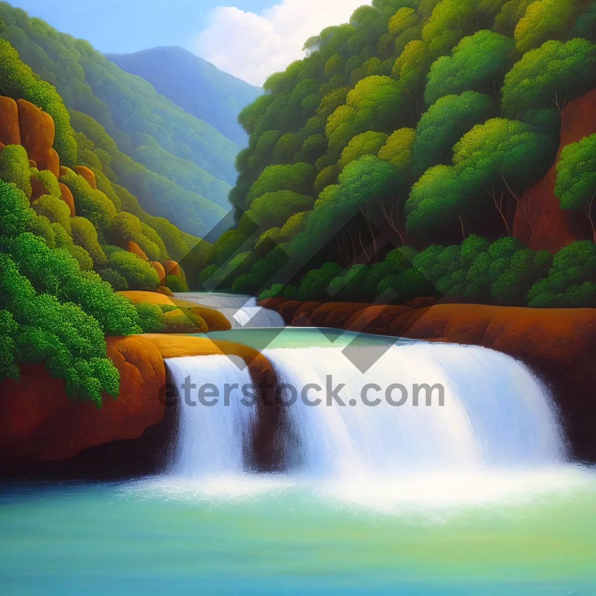 Picture of Majestic Mountain River in Serene Forest