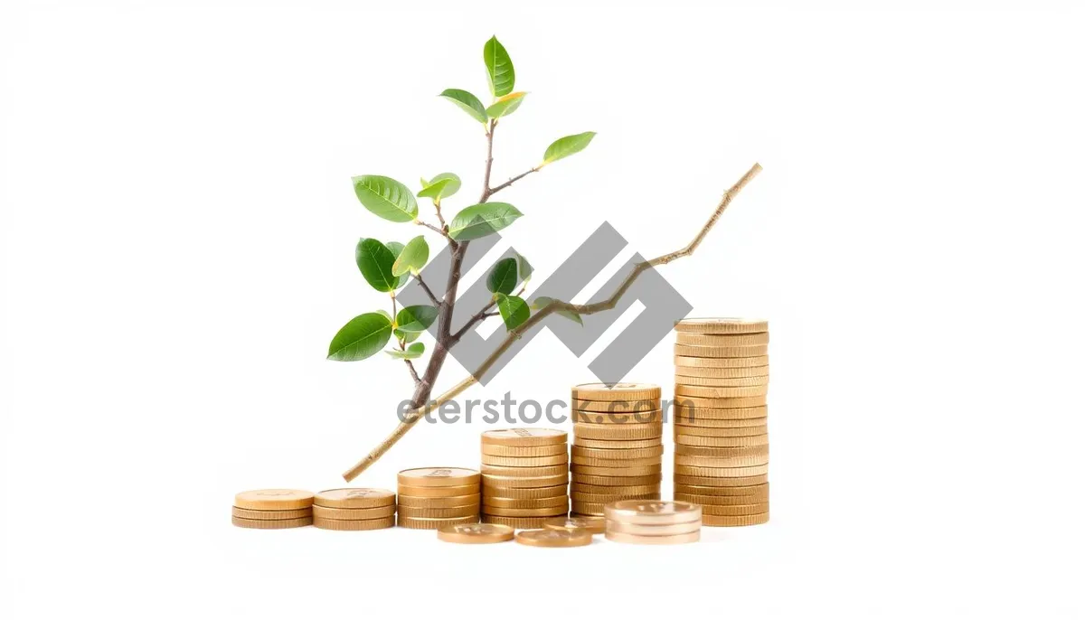 Picture of Golden money stack with bamboo plant and coins