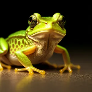 Vibrant Eyed Tree Frog Peeking Through Leaves