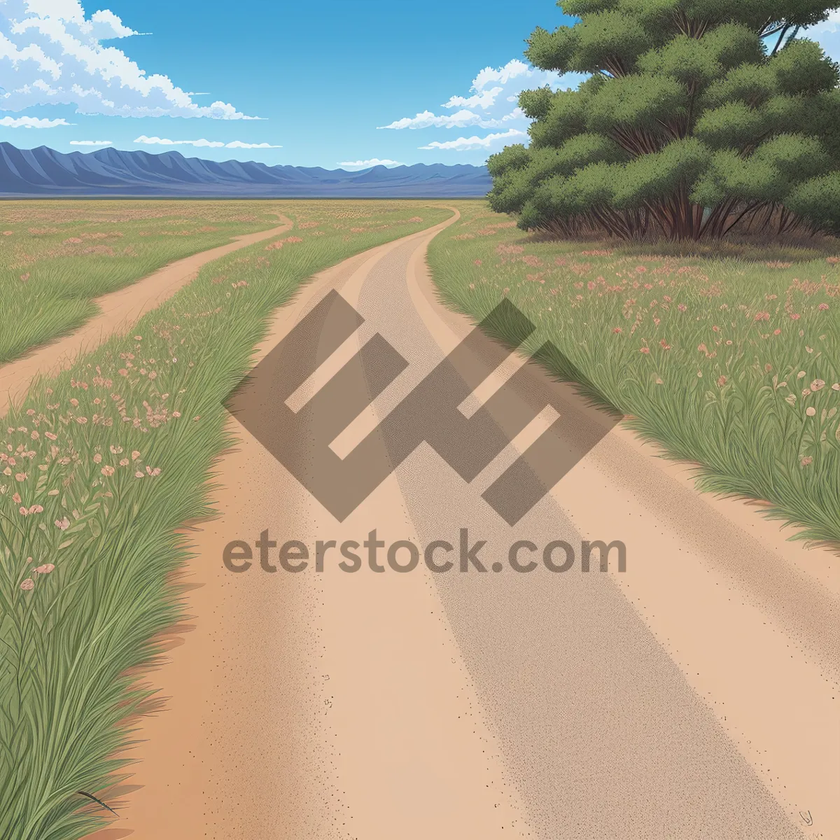 Picture of Golden Wheat Pathway in Rural Landscape