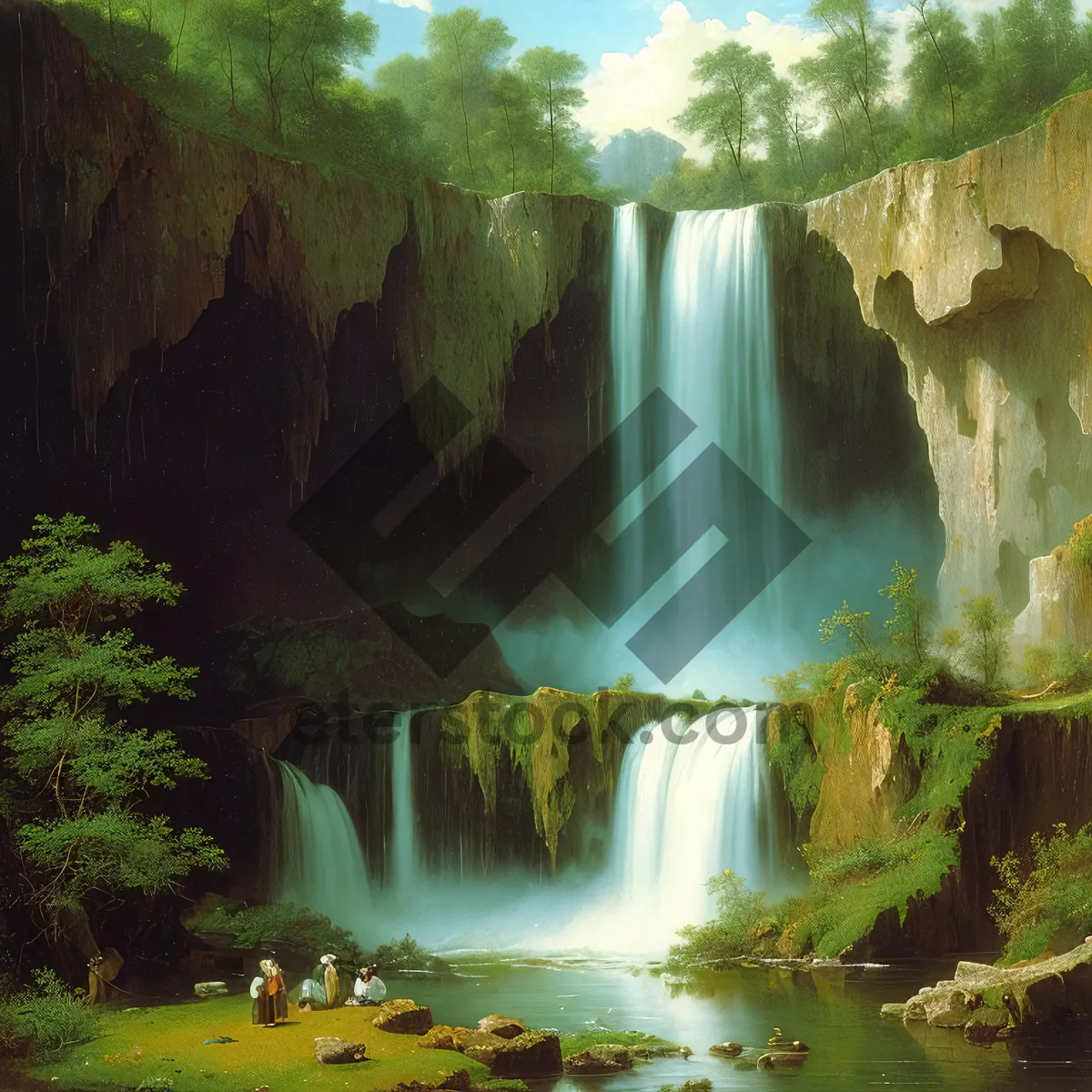 Picture of Serene Cascade in Verdant Forest