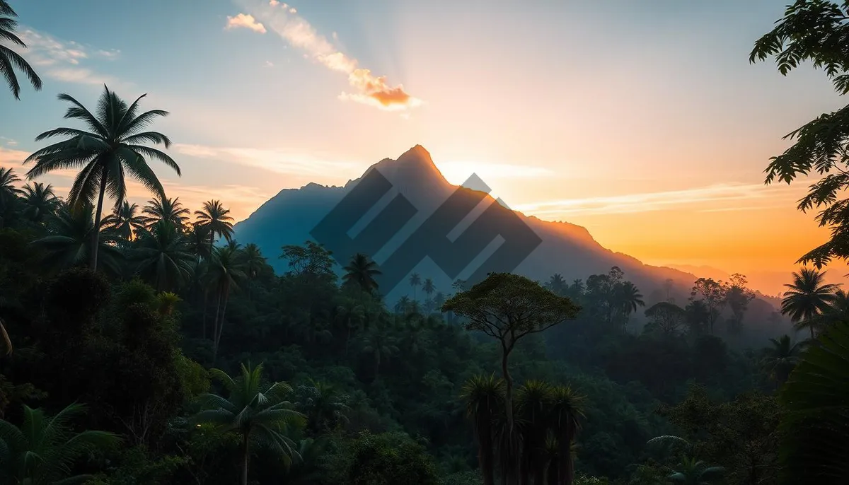 Picture of Sunset over mountain range in national park