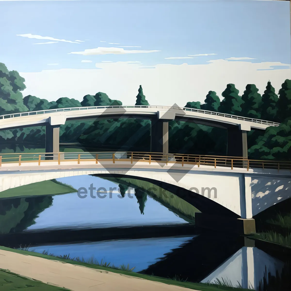 Picture of Urban Steel Arch Bridge Over River in City