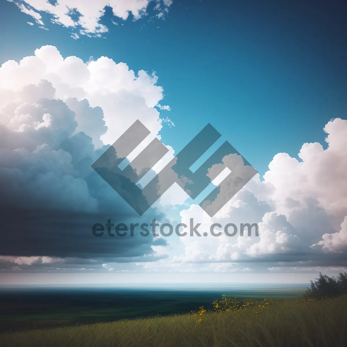 Picture of Vibrant Summer Sky with Fluffy Clouds