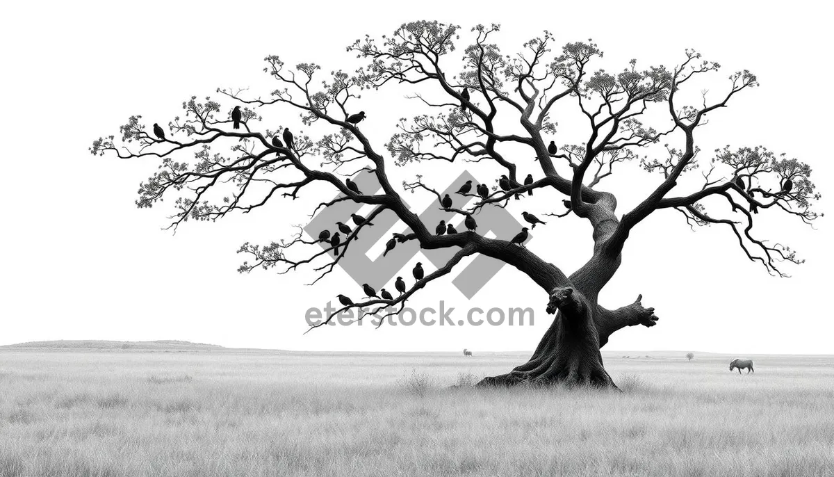 Picture of Skyline silhouette of vulture perched on oak branch