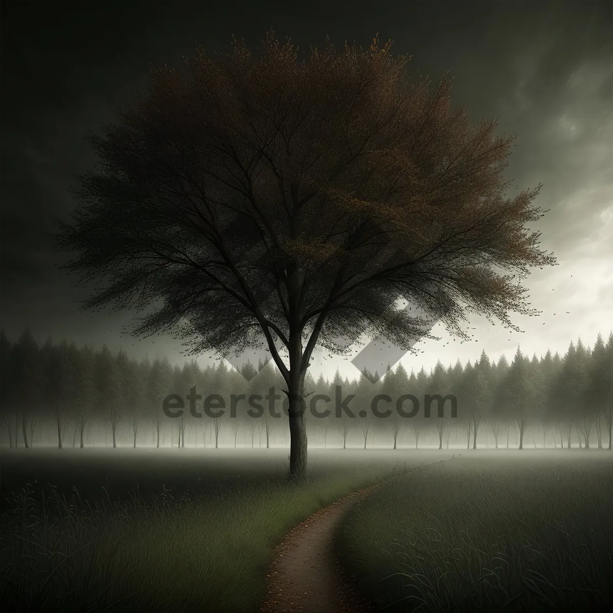 Picture of Majestic Sunlit Sky Over Tree-Adorned Landscape