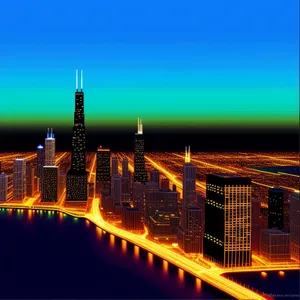 Nighttime City Lights Reflected on River Bridge