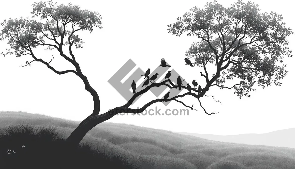 Picture of Skyline silhouette of oak tree in woodland