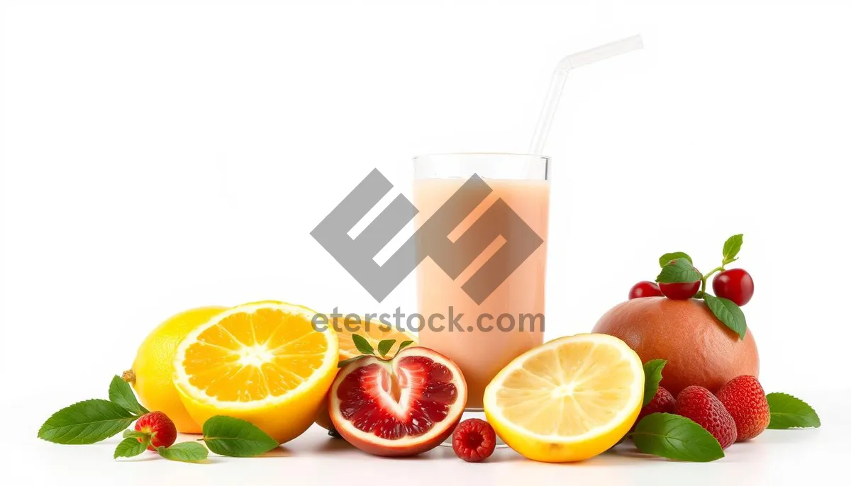 Picture of Fresh Citrus Fruit Juice in Glass with Lemon and Lime