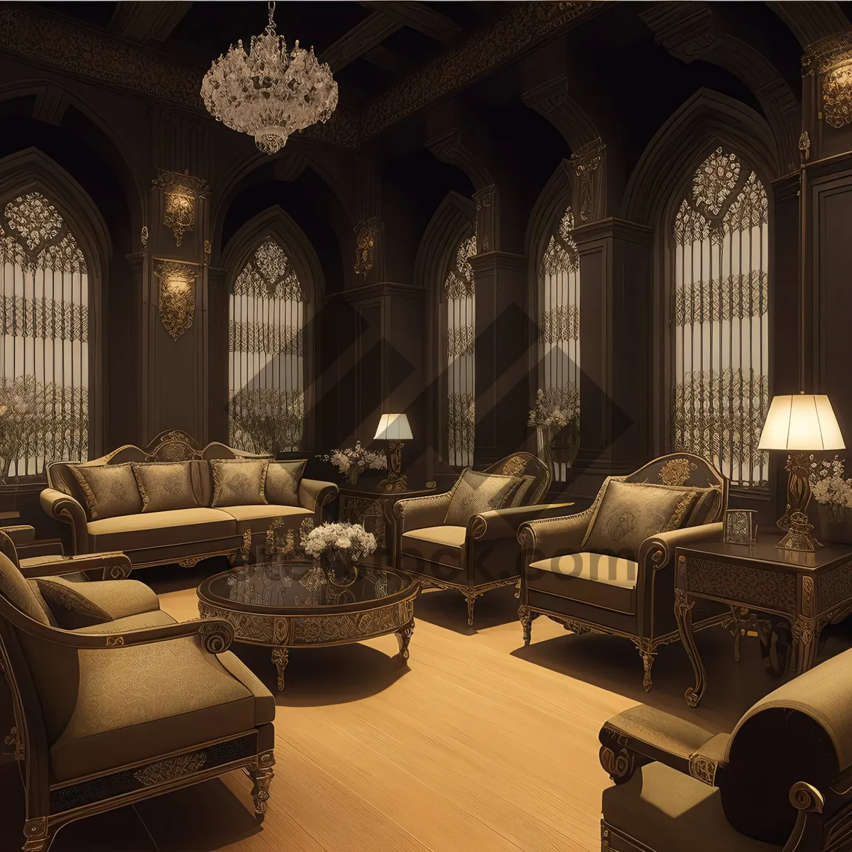 Picture of Modern interior design with luxury furniture and floor lamp