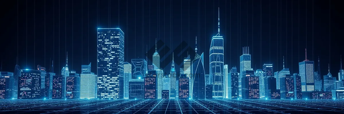 Picture of Modern Corporate Tower in Urban Cityscape at Night