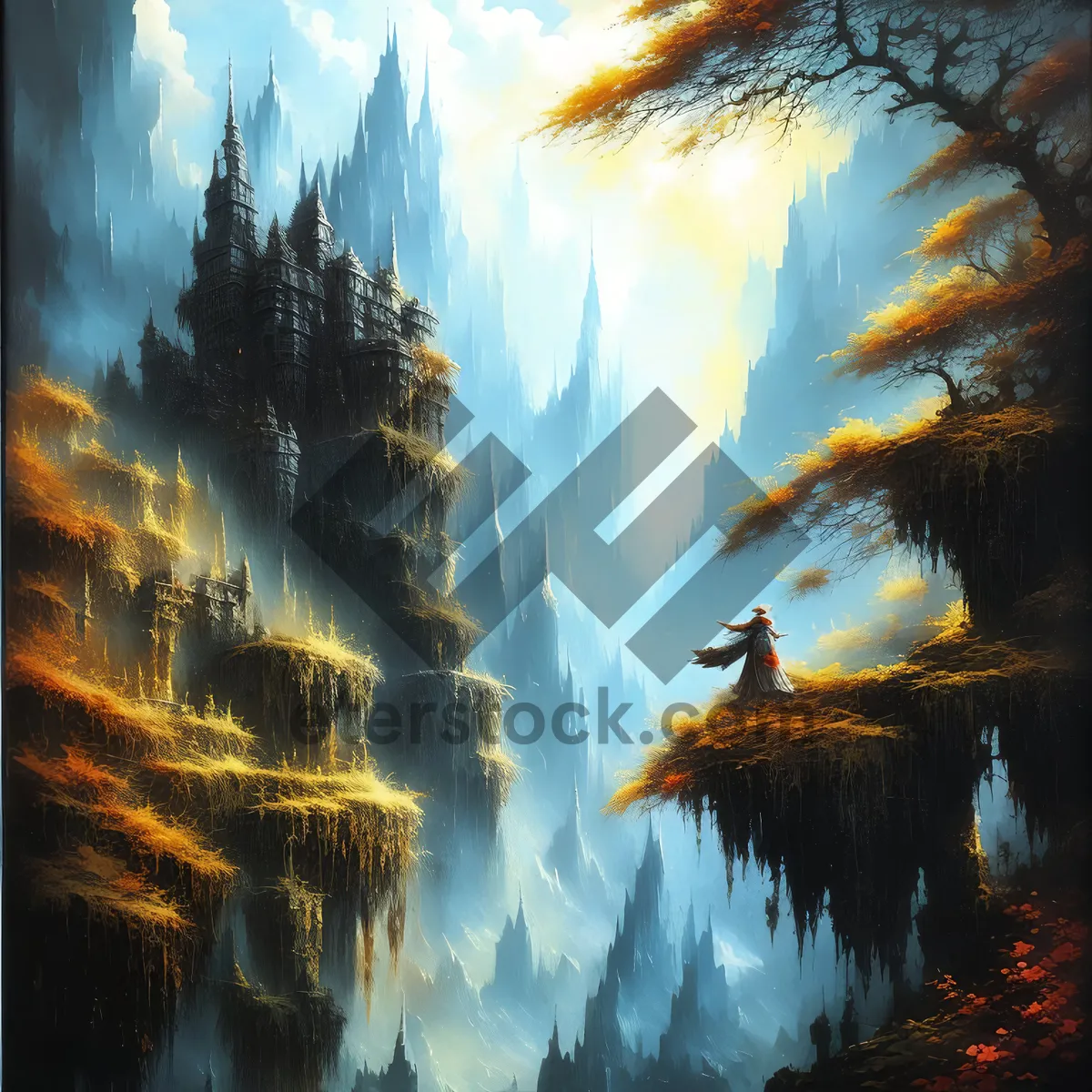 Picture of Orange Sky Sunset Silhouette in Park Setting