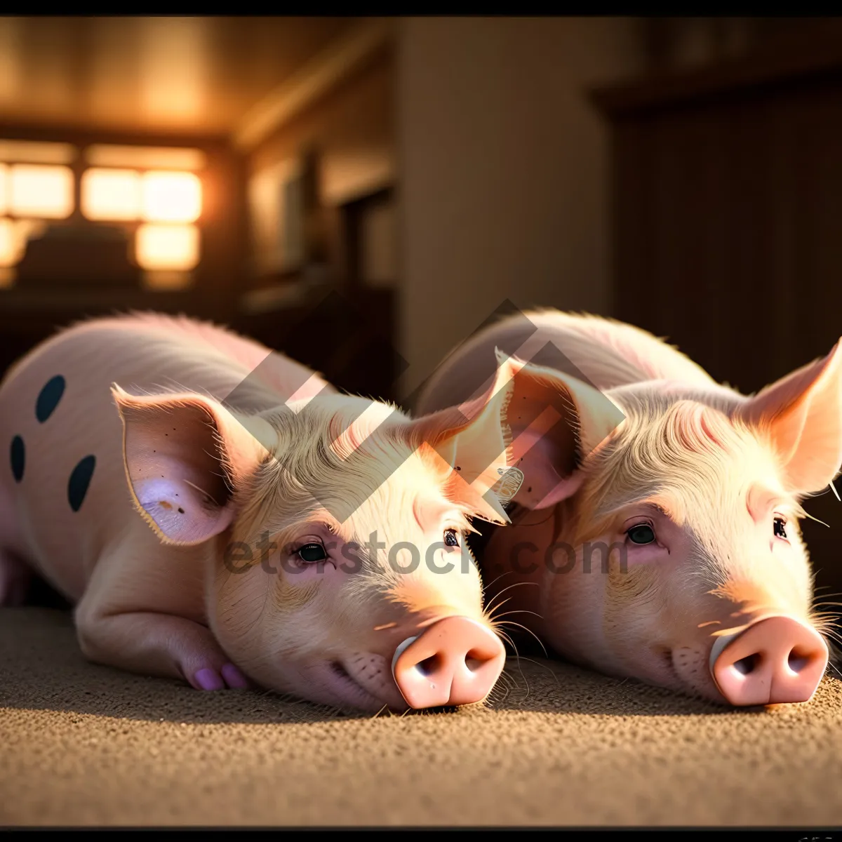 Picture of Cute Pink Piglet on a Farm