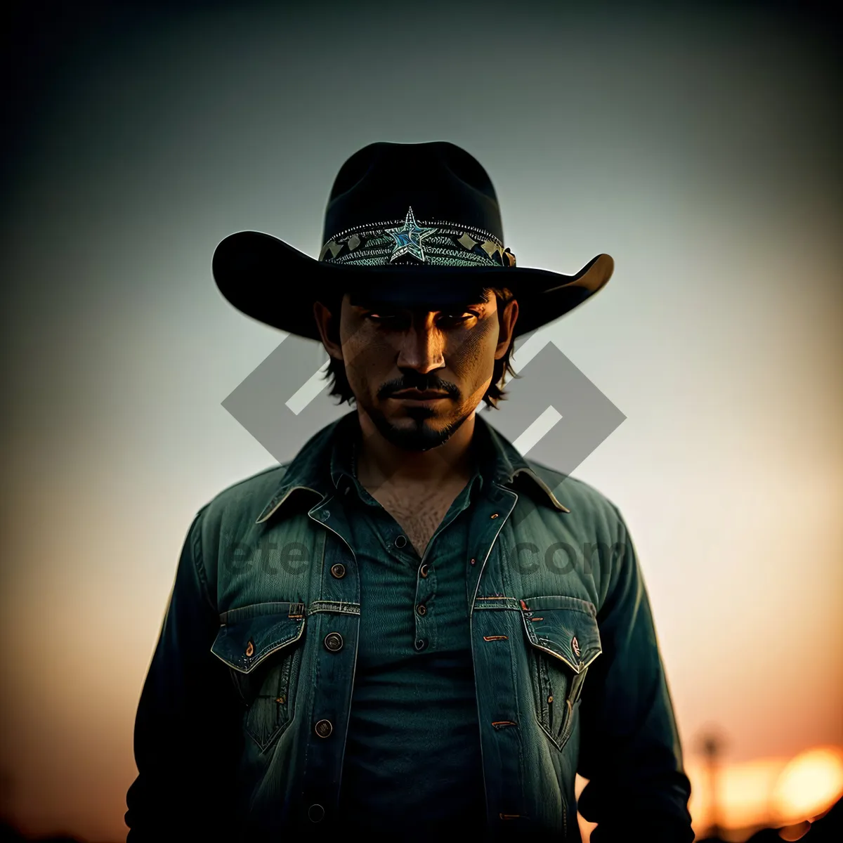 Picture of Stylish Cowboy Man Wearing Black Hat