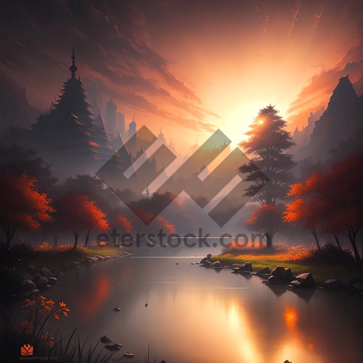 Picture of Radiant Sunset over Serene Landscape
