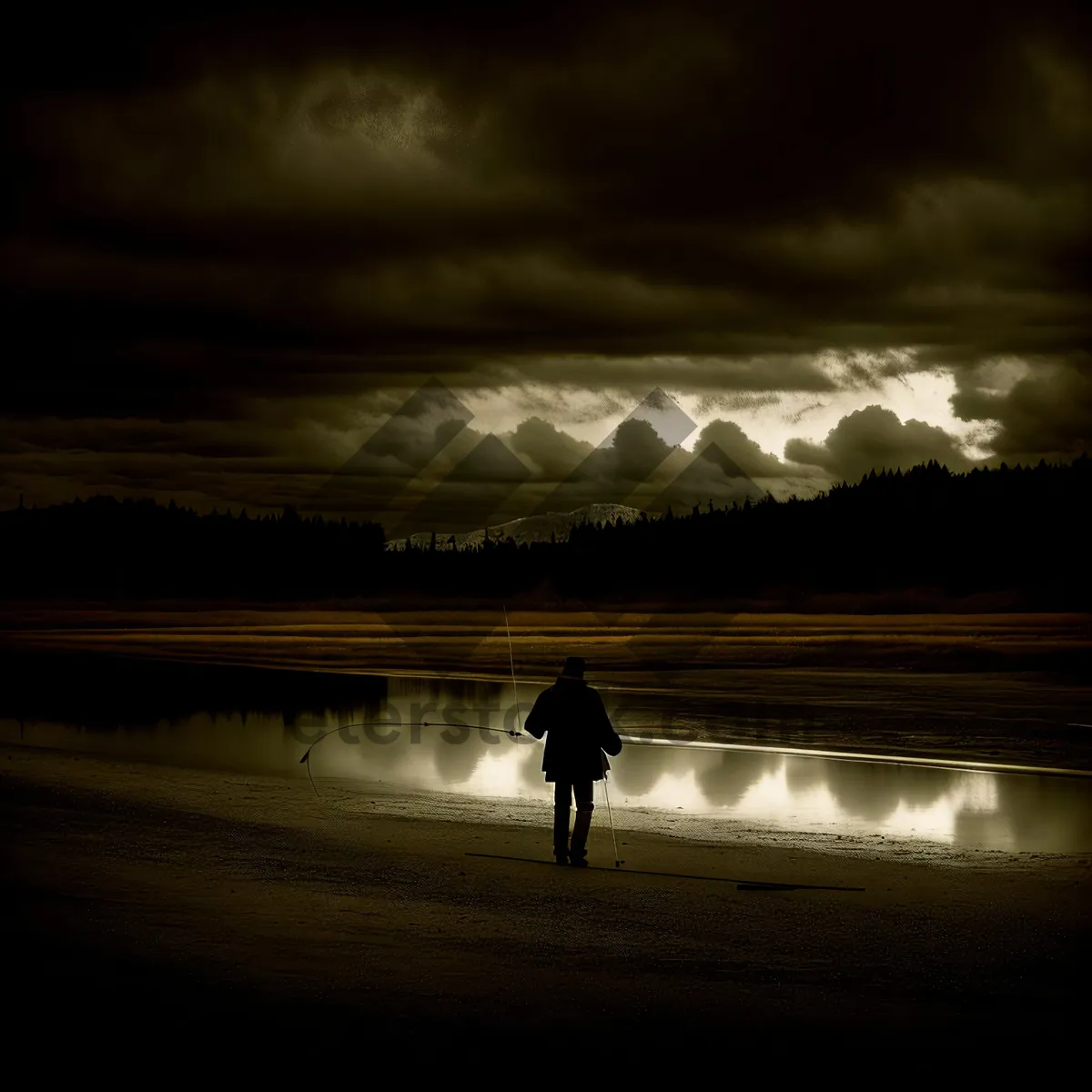 Picture of Tropical Sunset over Silhouetted Beach