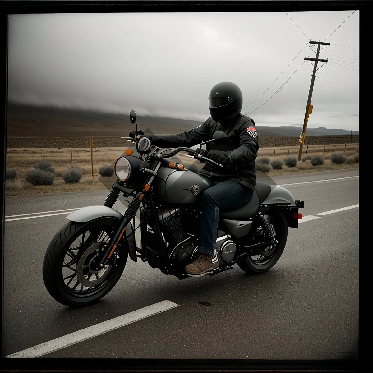 Picture of Speedy Motorcycle Rider with Helmet