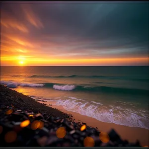 Vivid Sunset Reflection on Serene Beach