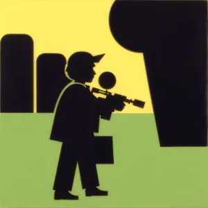 Silhouette of a Businessman Playing Cornet in a Suit