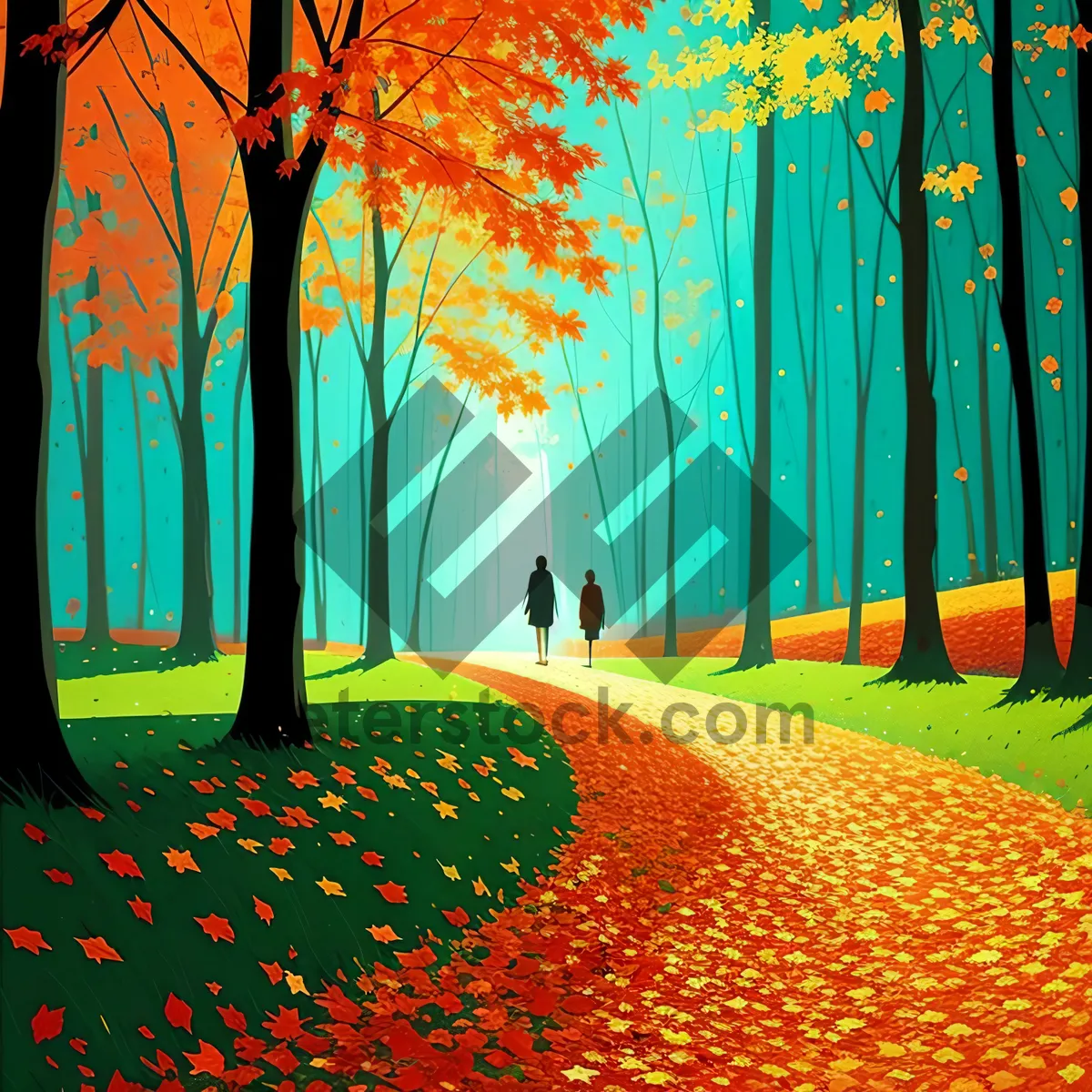 Picture of Autumnal Pathway Through Colorful Forest