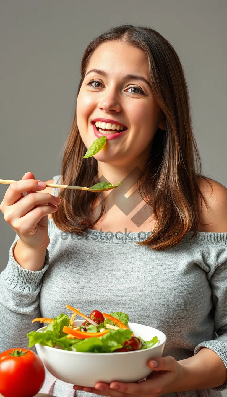 Picture of Attractive brunette model with sexy makeup and happy smile