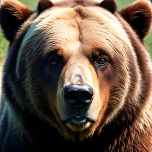 Wild Brown Bear with Majestic Fur in Wildlife Park