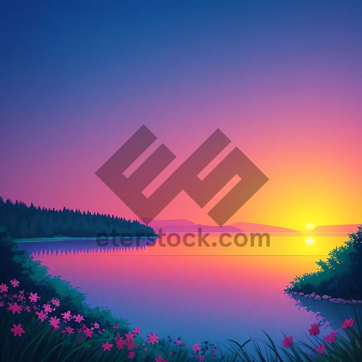 Picture of Vibrant Sunset Over Water: Captivating Sky Reflection