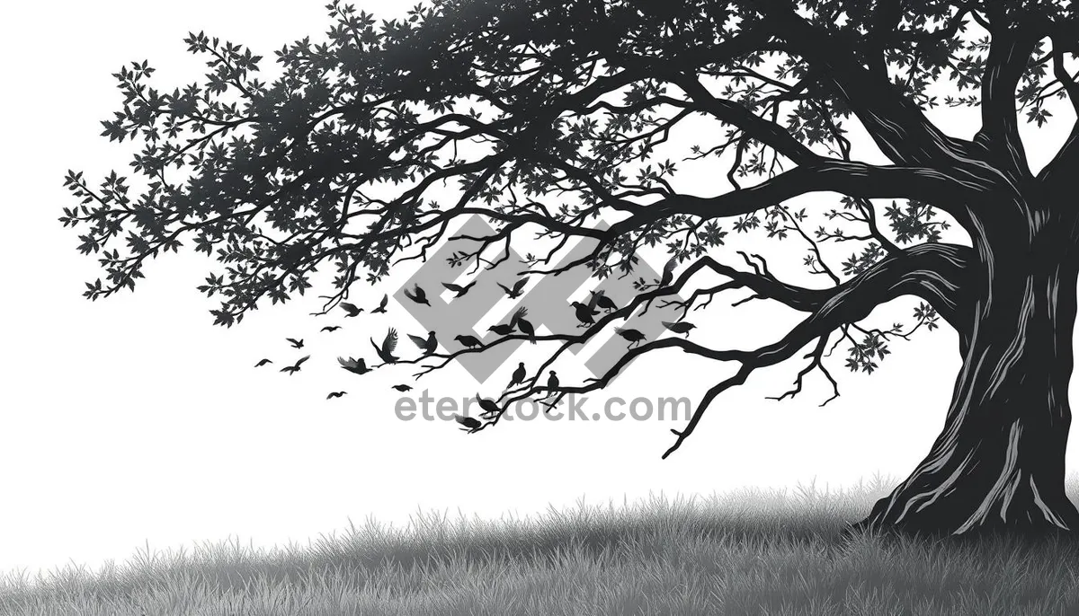 Picture of Black Oak Tree Silhouette in Forest Season.