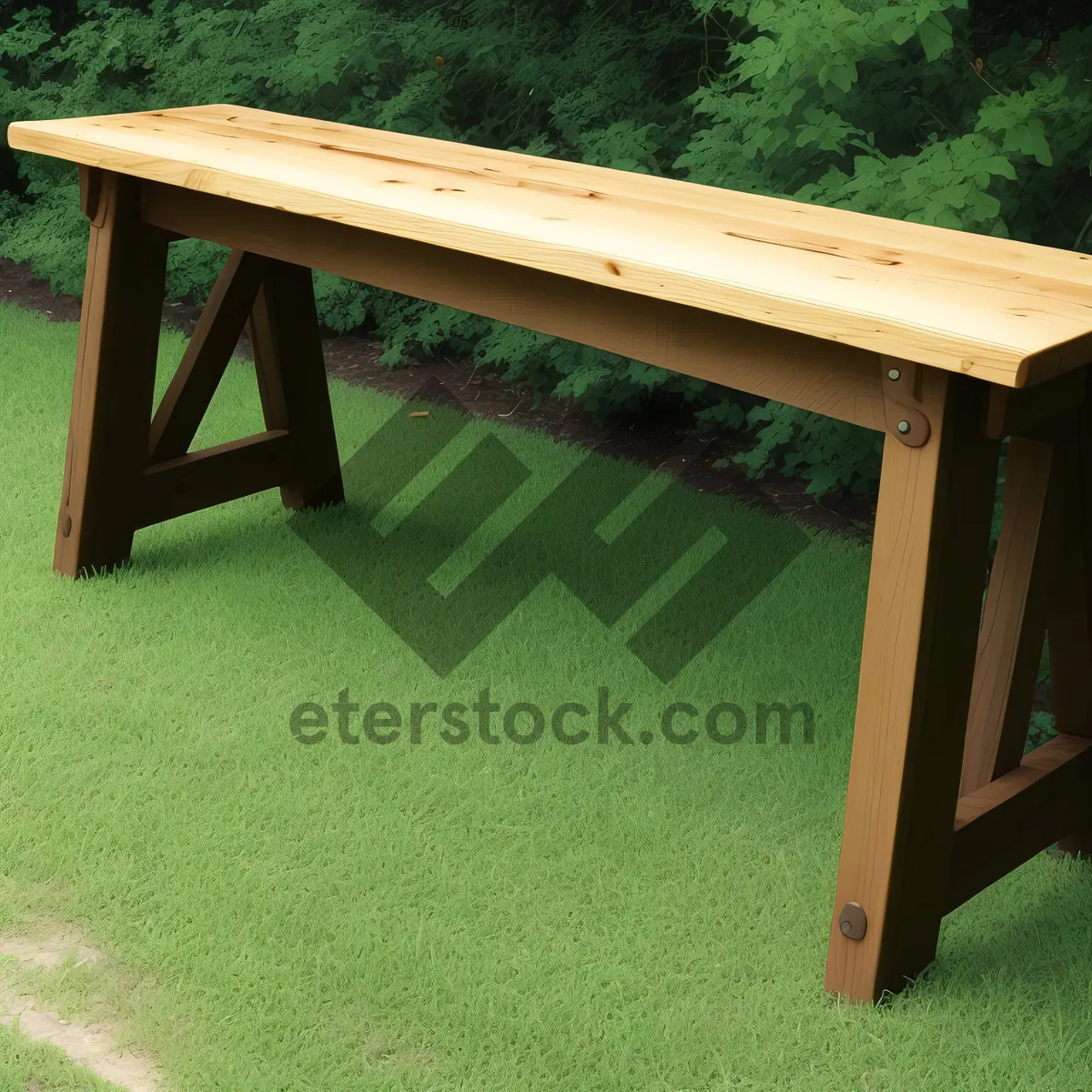 Picture of Wooden Furniture Table with Empty Grass-Footstool Chair