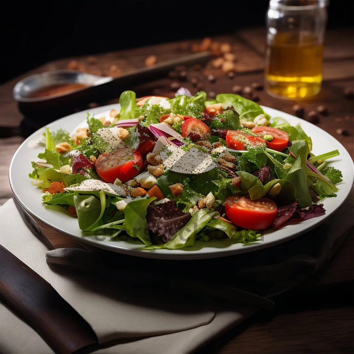 Picture of Healthy vegetable salad with fresh greens and tomatoes.