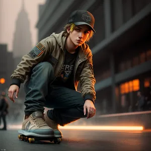 Skateboarding action photo: Male skater on board