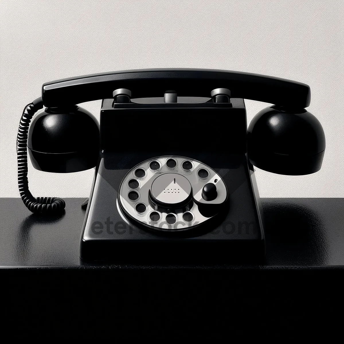 Picture of Vintage black rotary dial telephone for business office.