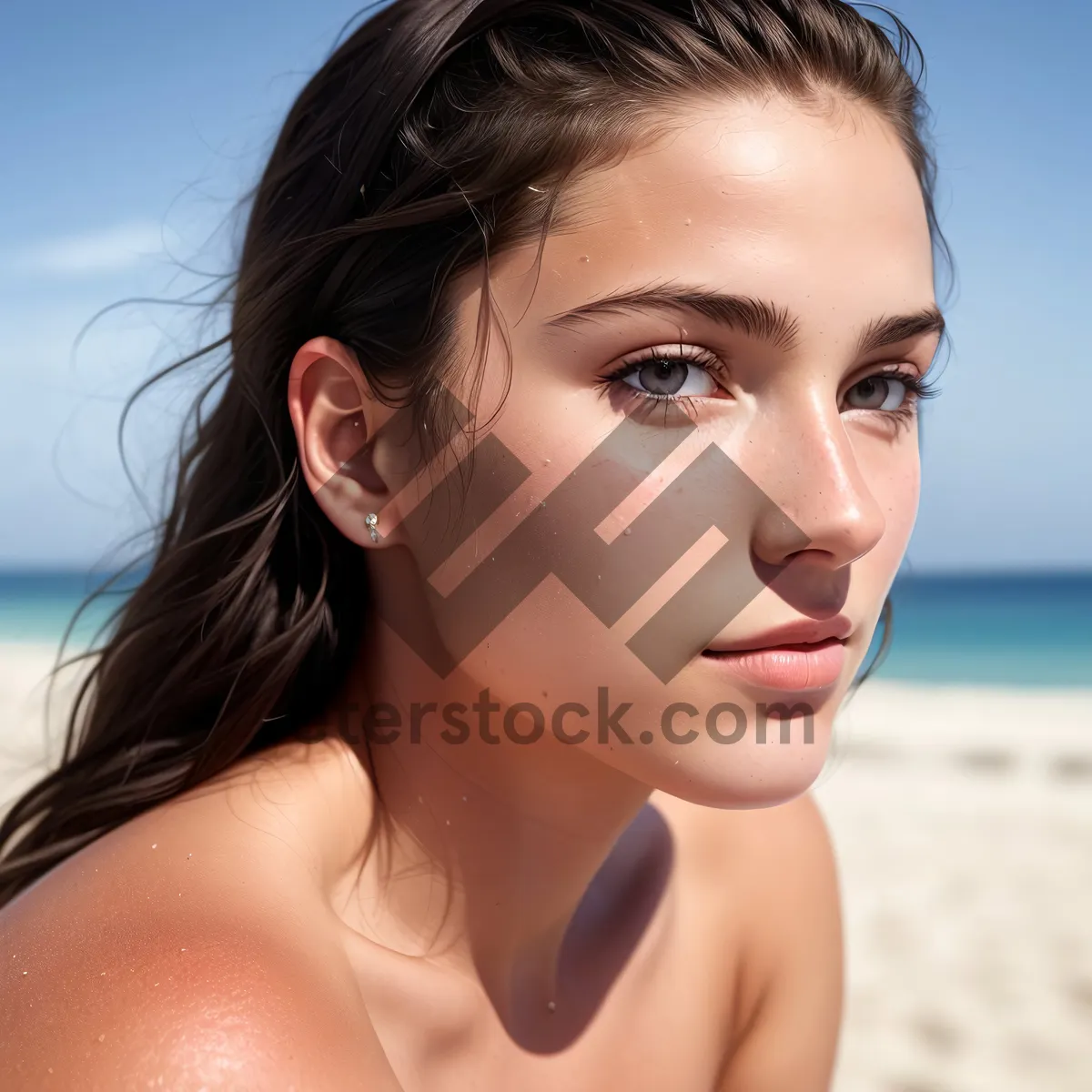 Picture of Stunning Brunette Bikini Model Relaxing on Tropical Beach