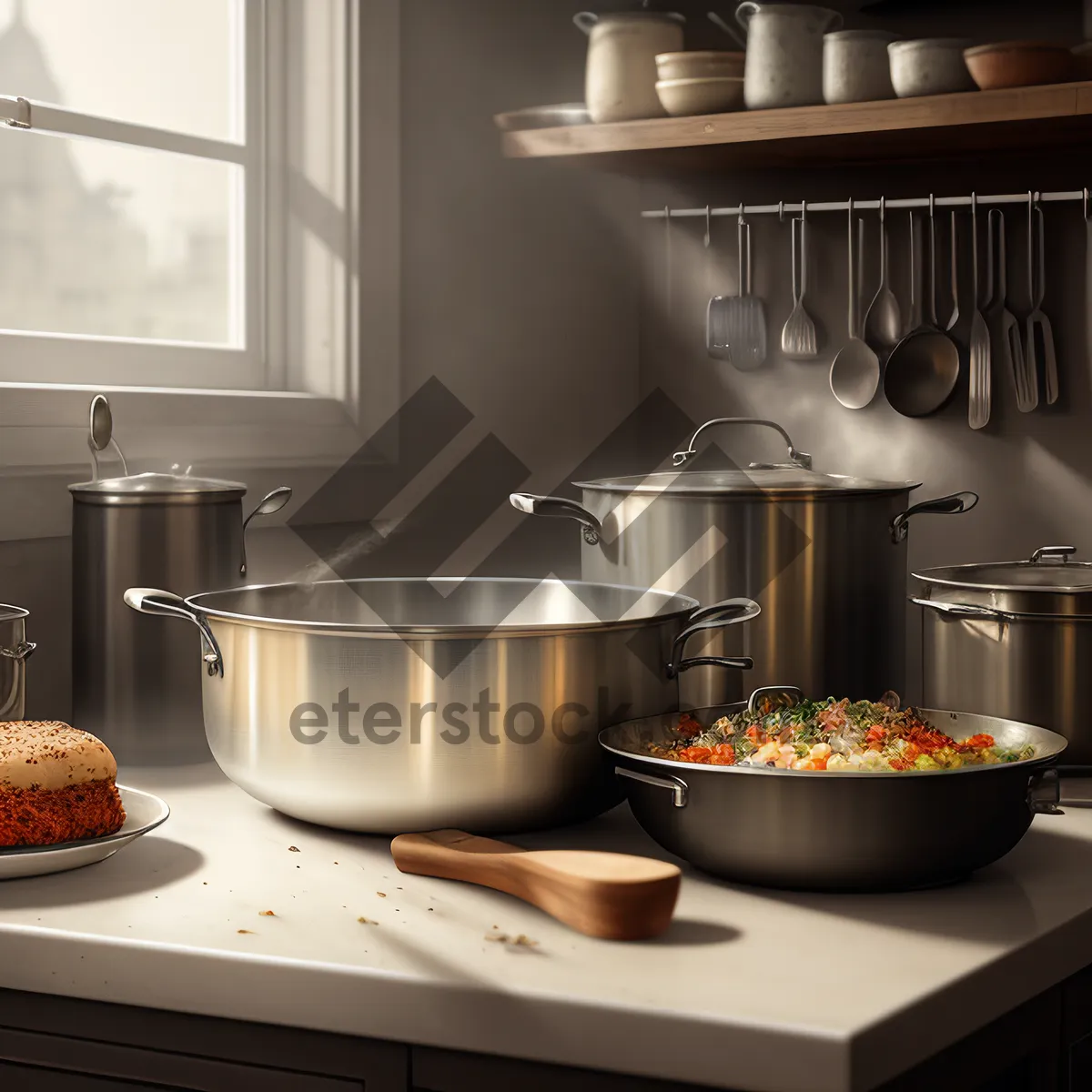 Picture of Modern Luxury Kitchen Interior with Stylish Kitchenware