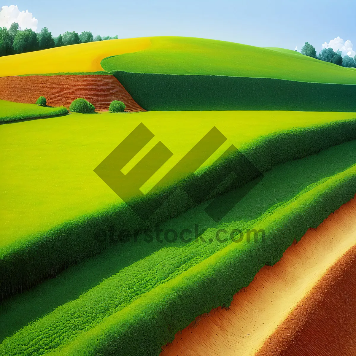 Picture of Vibrant Spring Hillside with Green Rice Fields