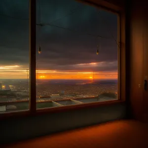Modern Sliding Door with Sunset Reflection