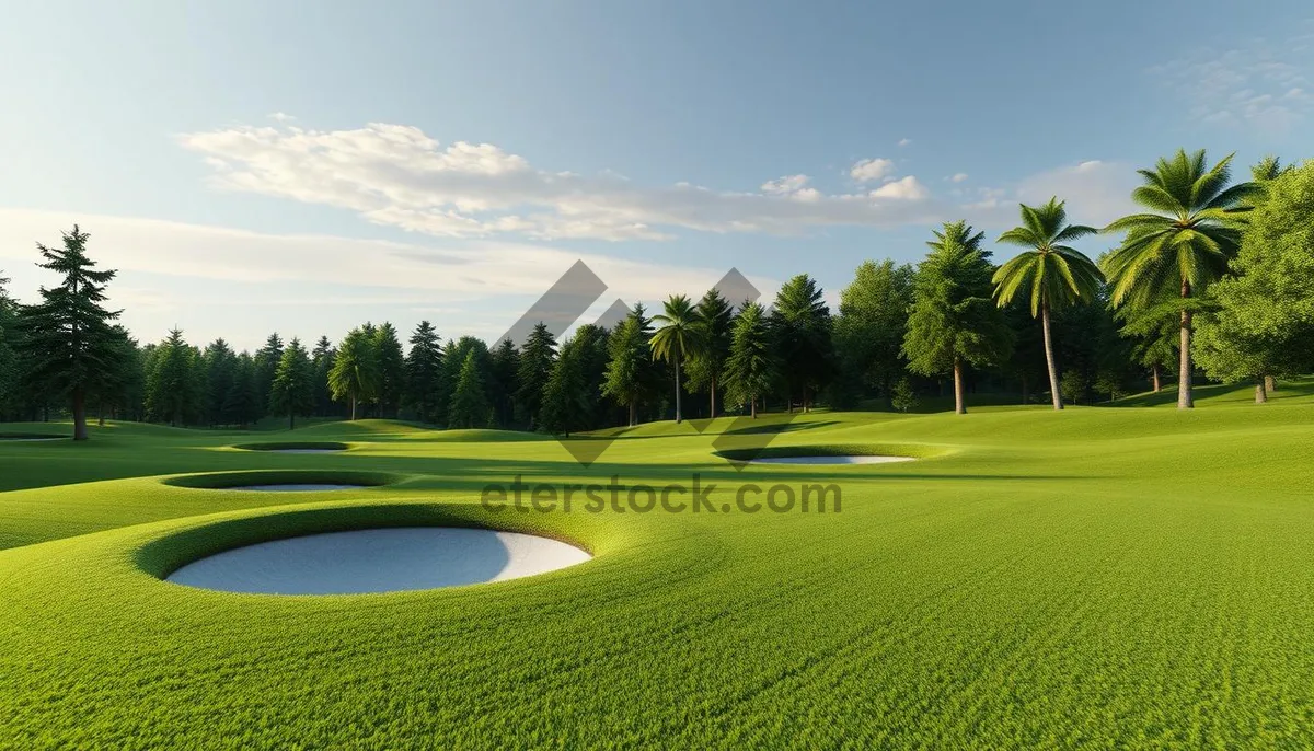 Picture of Beautiful Golf Course with Flag and Trees