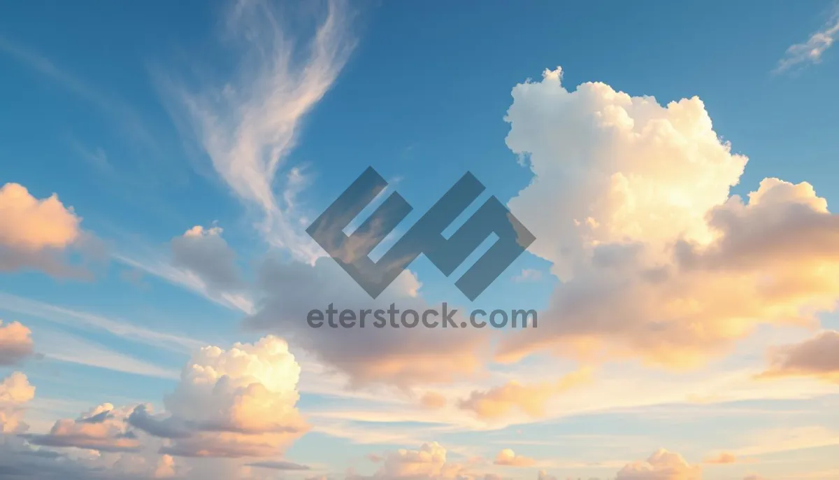 Picture of Bright sunny sky with fluffy clouds in summer scene.