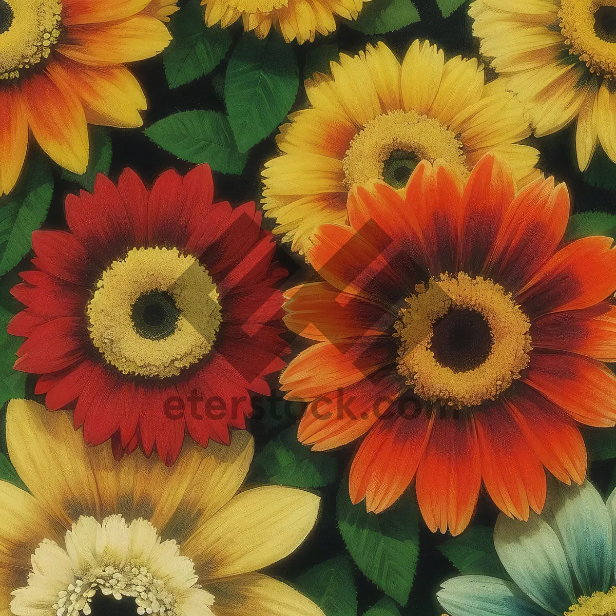 Picture of Bright Orange Sunflower in Field of Flowers