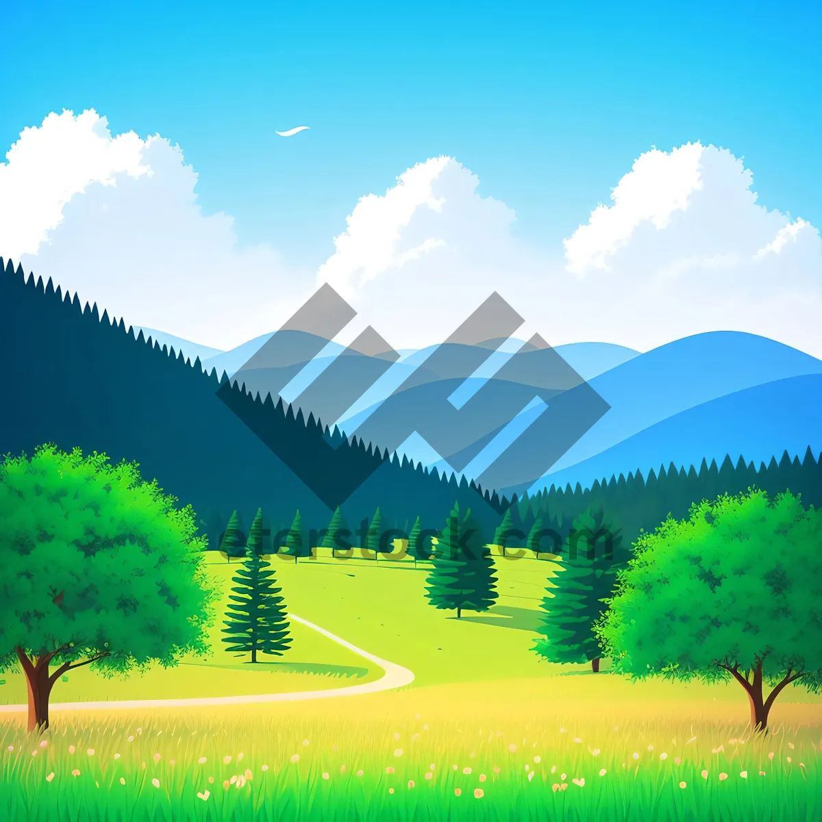 Picture of Serene Rural Landscape Under Clear Summer Skies