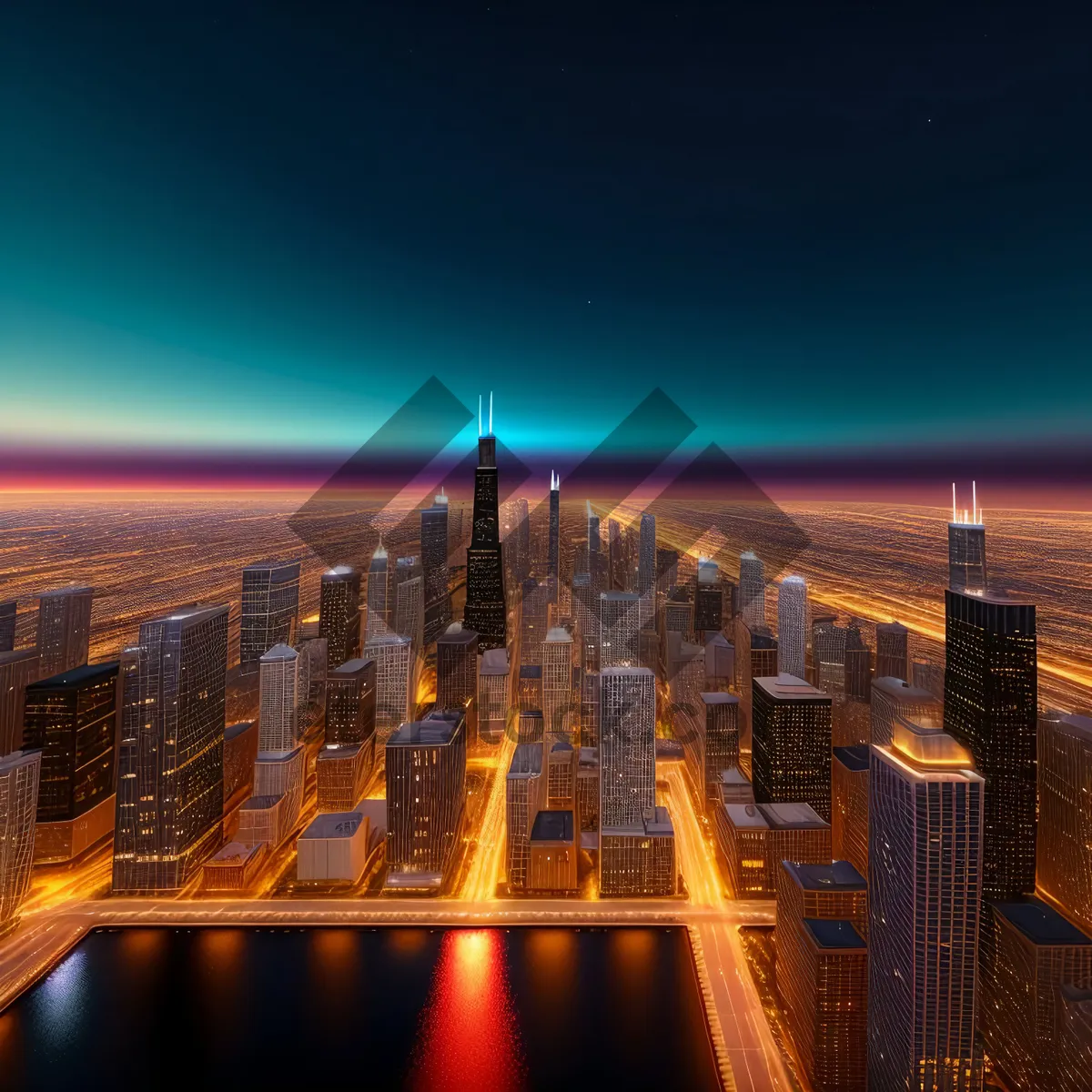 Picture of City Lights Reflecting on Urban Skyscrapers at Night