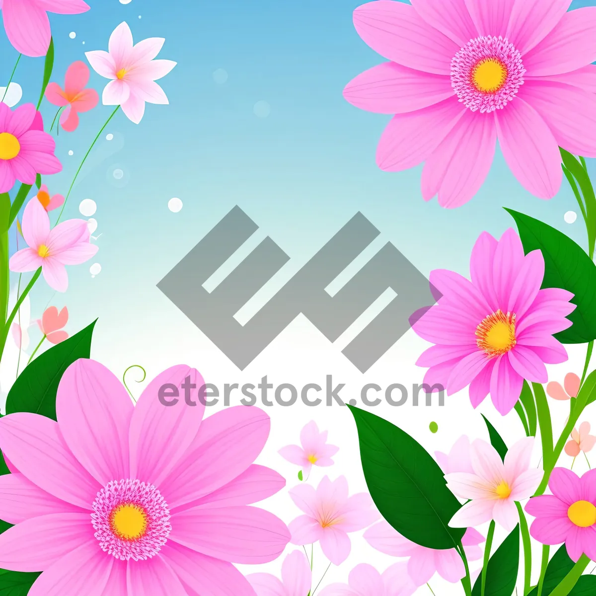 Picture of Colorful Floral Pattern with Pink Flowers and Butterflies